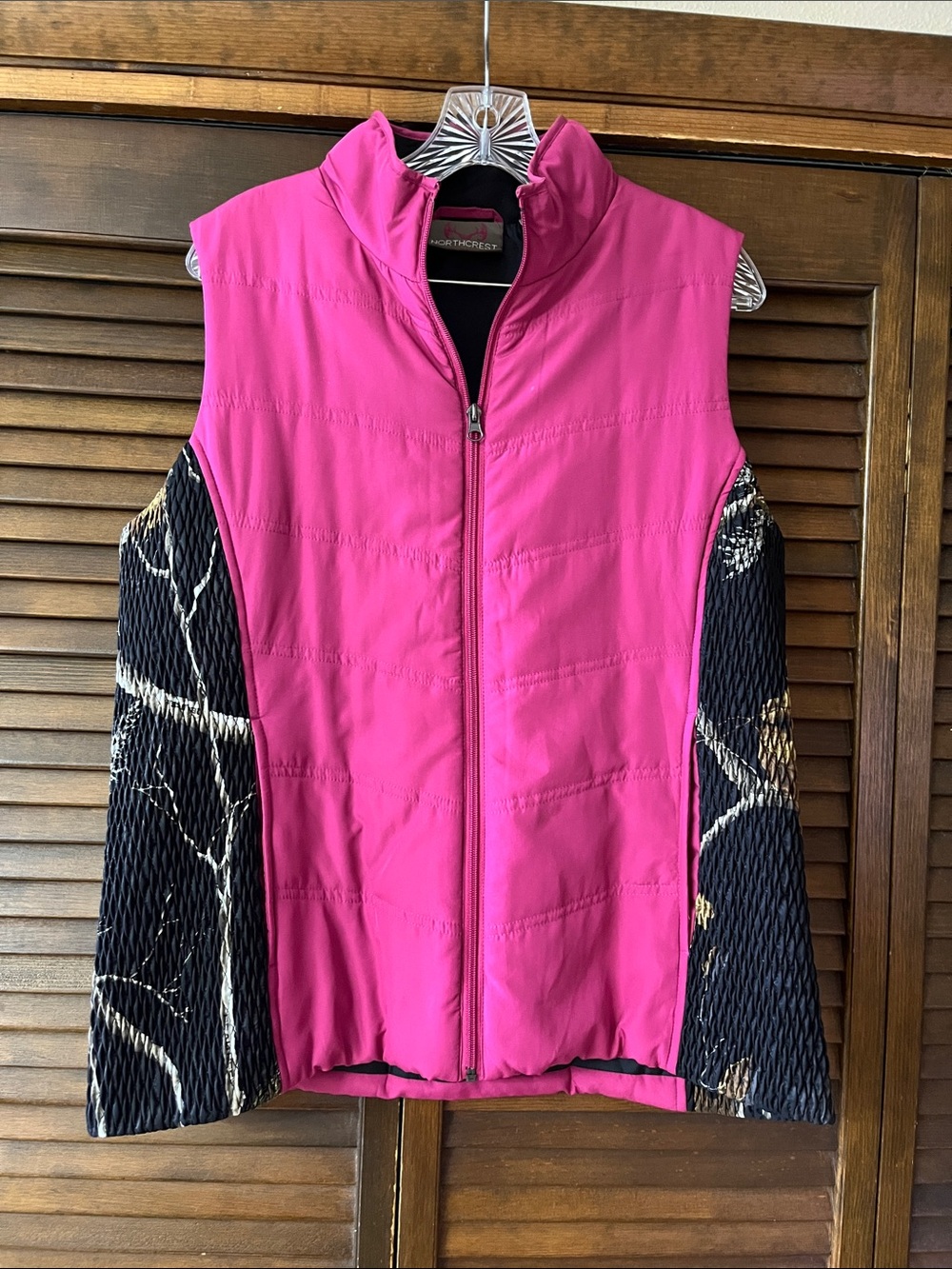 Northcrest Hot Pink Quilted Vest with Black Patterned Side Panels